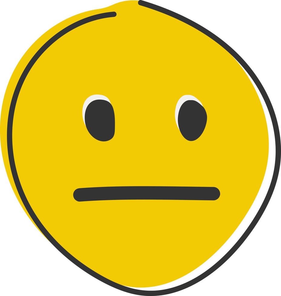 Expressionless emoji. Straight face, emoticon with neutral line eyes and mouth. Hand drawn, flat style emoticon. vector