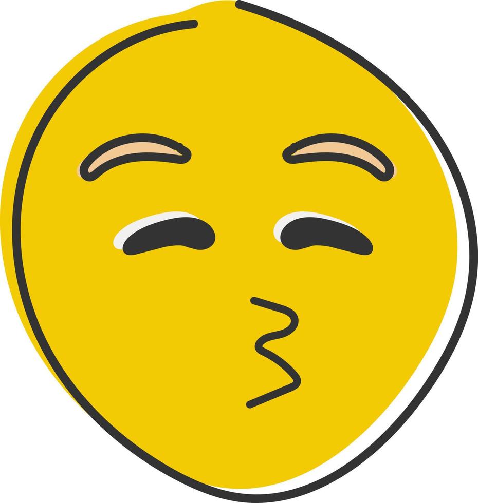 Kissing emoji with open eyes. Kiss emoticon with happy blushing face. Hand drawn, flat style emoticon. vector