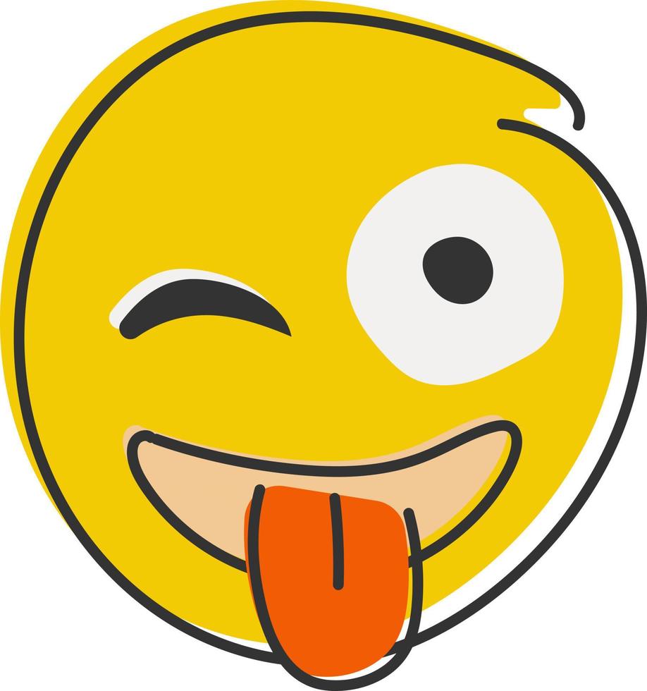 parpadeo emoji con lengua. loco emoticon con sobresalido lengua y parpadeo ojo. mano dibujado, plano estilo emoticono vector