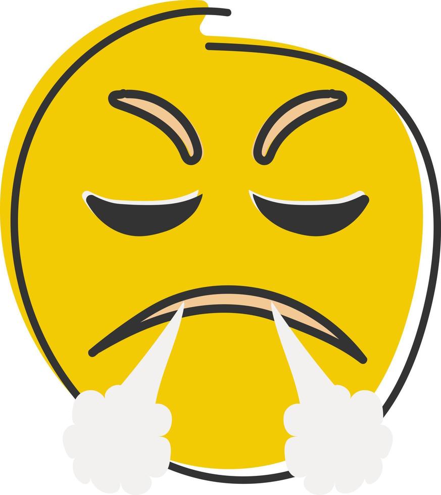 Emoji. Face with steam from nose. Angry smiley with steam. Hand drawn
