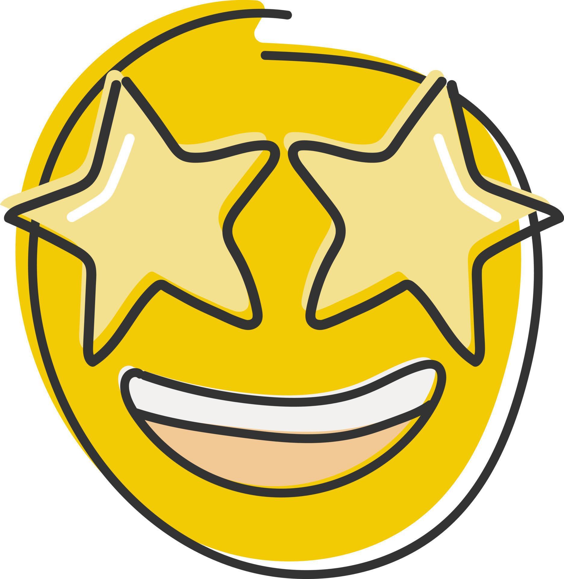 Starry eyed emoji. Golden stars for eyes excited emoticon with open