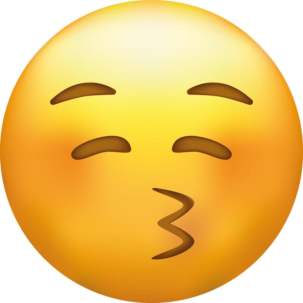 Kissing emoji with closed eyes. Kiss emoticon with happy blushing face. vector