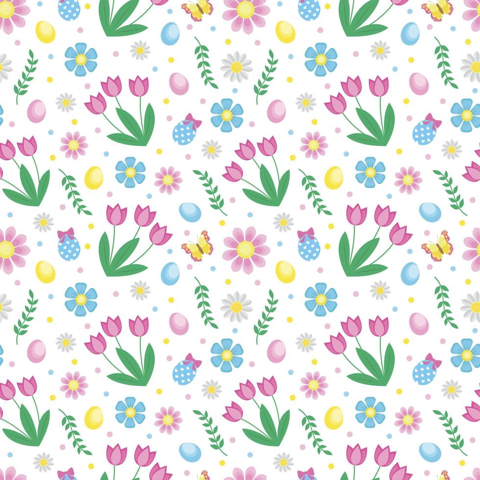 Easter seamless pattern with flowers, butterflies vector