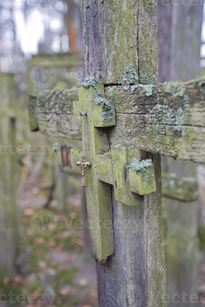 wooden Christian orthodox crosses on Mount Garbarka in Poland in autumn photo