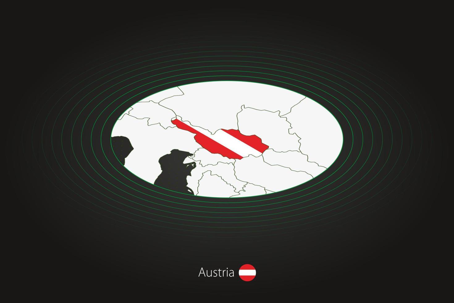 Austria map in dark color, oval map with neighboring countries. vector