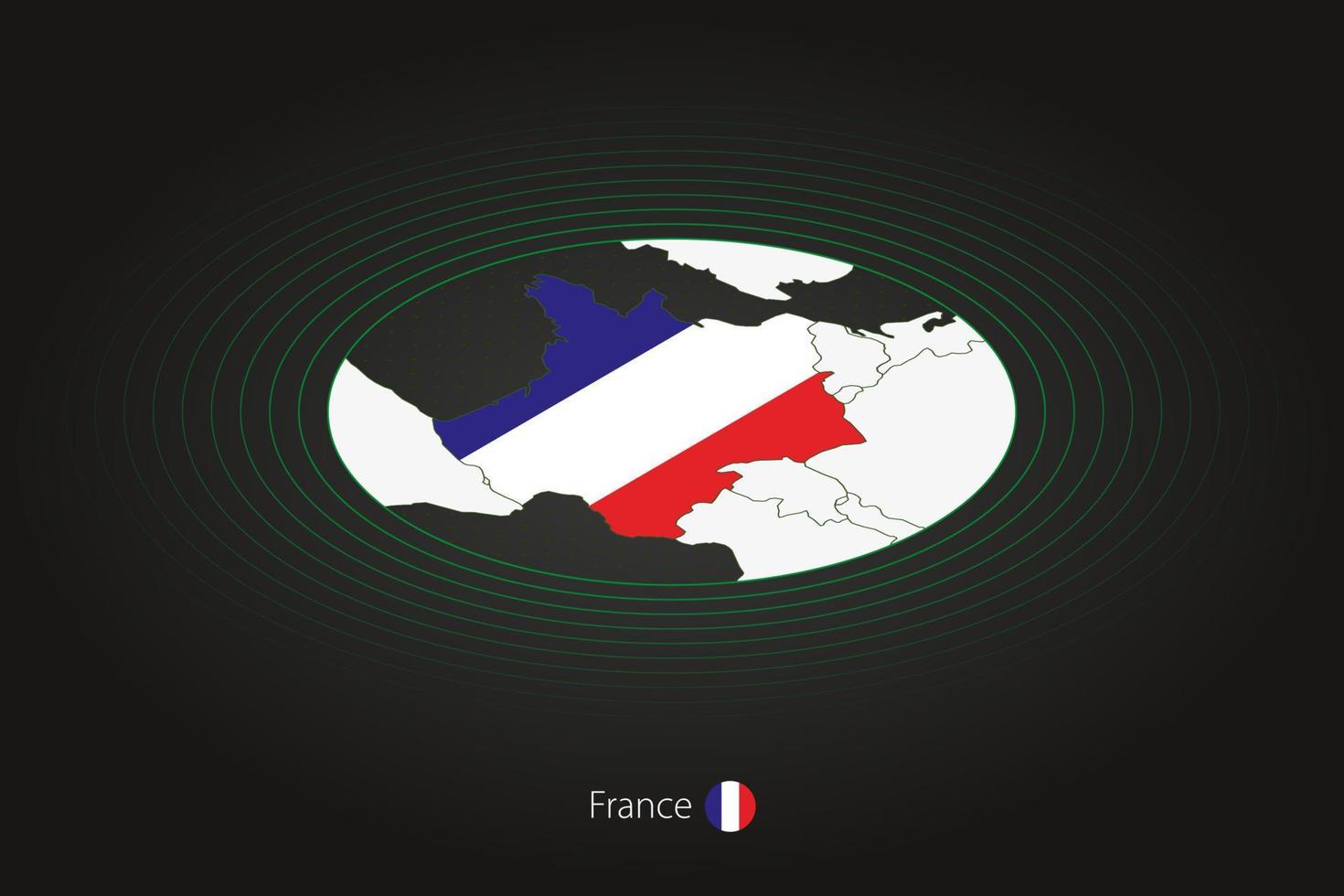 France map in dark color, oval map with neighboring countries. vector