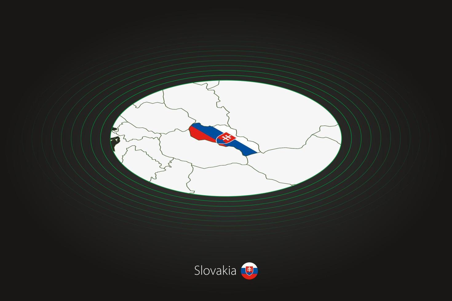 Slovakia map in dark color, oval map with neighboring countries. vector
