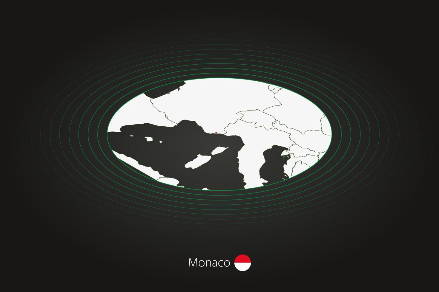 Mónaco mapa en oscuro color, oval mapa con vecino países. vector