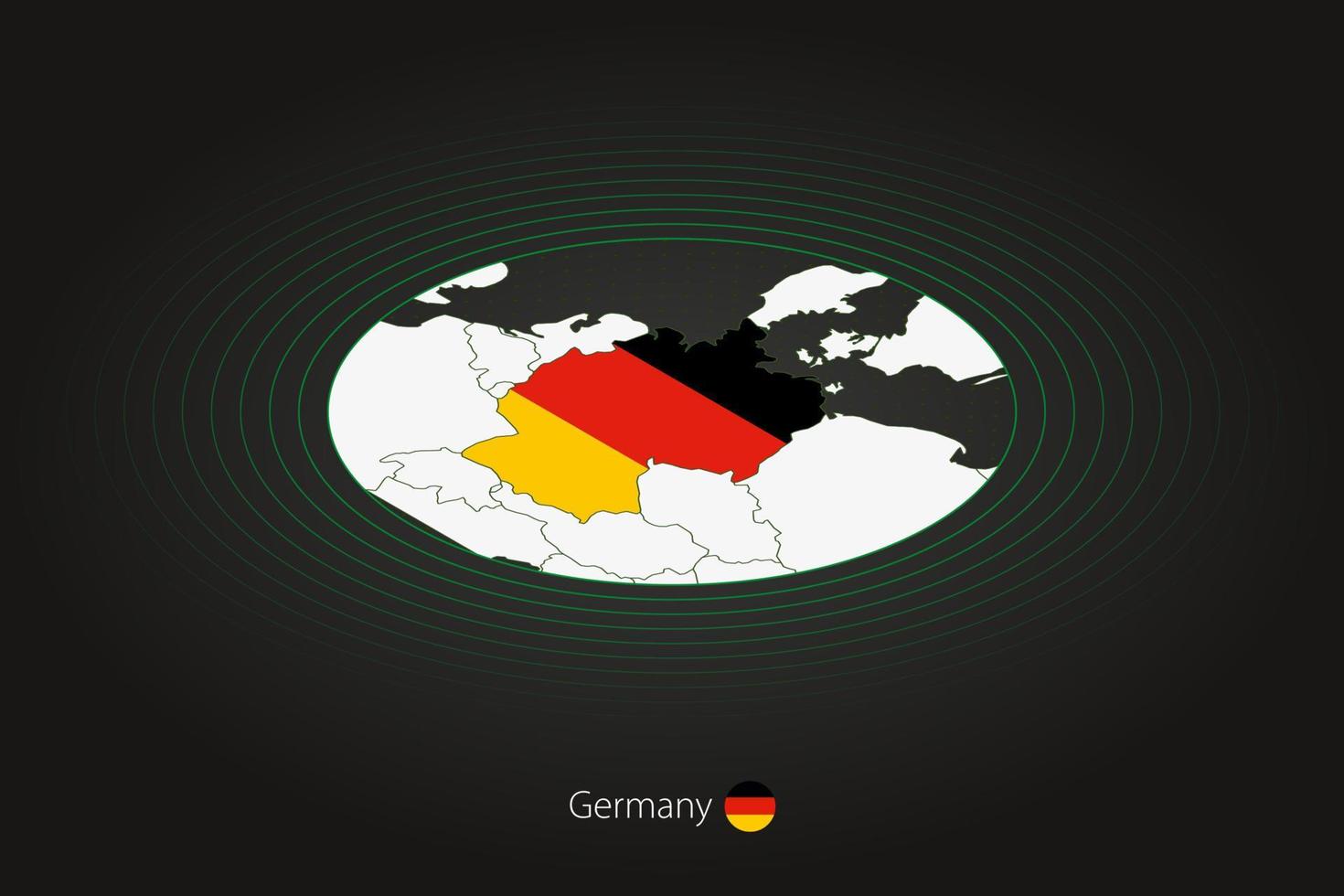 Germany map in dark color, oval map with neighboring countries. vector