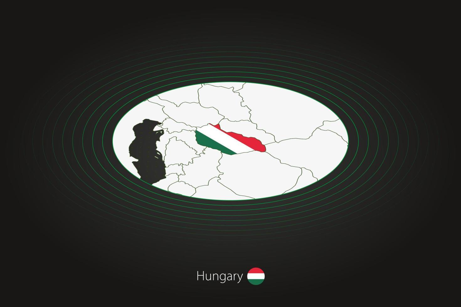 Hungary map in dark color, oval map with neighboring countries. vector