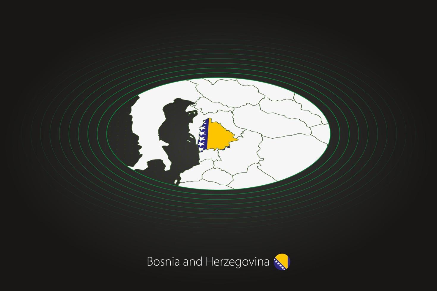 Bosnia and Herzegovina map in dark color, oval map with neighboring countries. vector