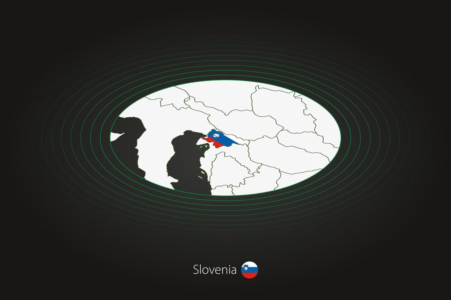 Eslovenia mapa en oscuro color, oval mapa con vecino países. vector