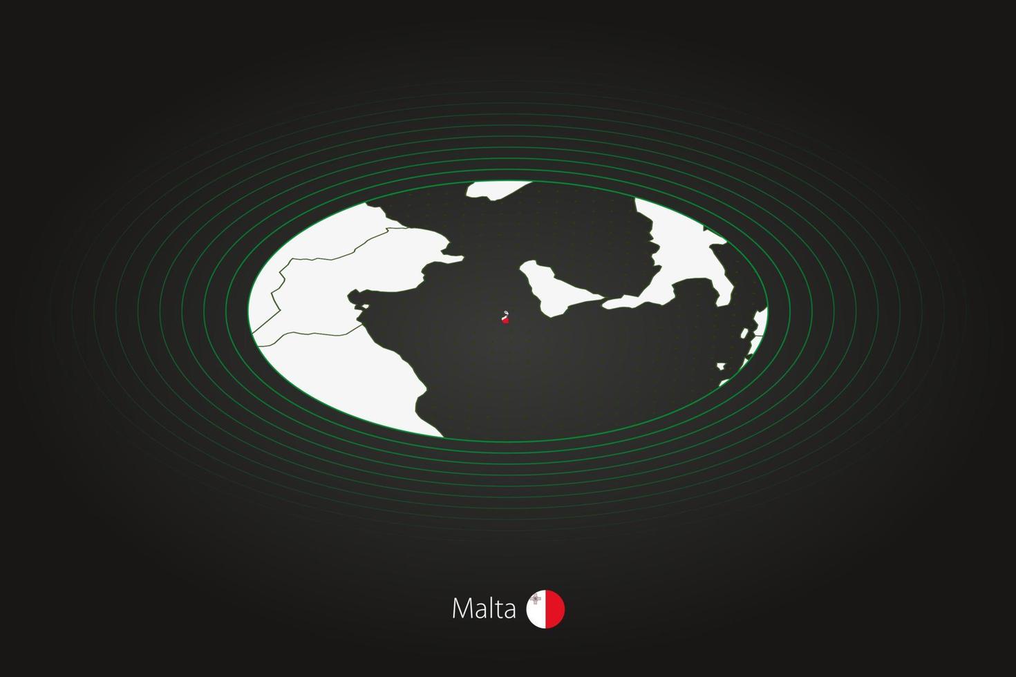 Malta map in dark color, oval map with neighboring countries. vector