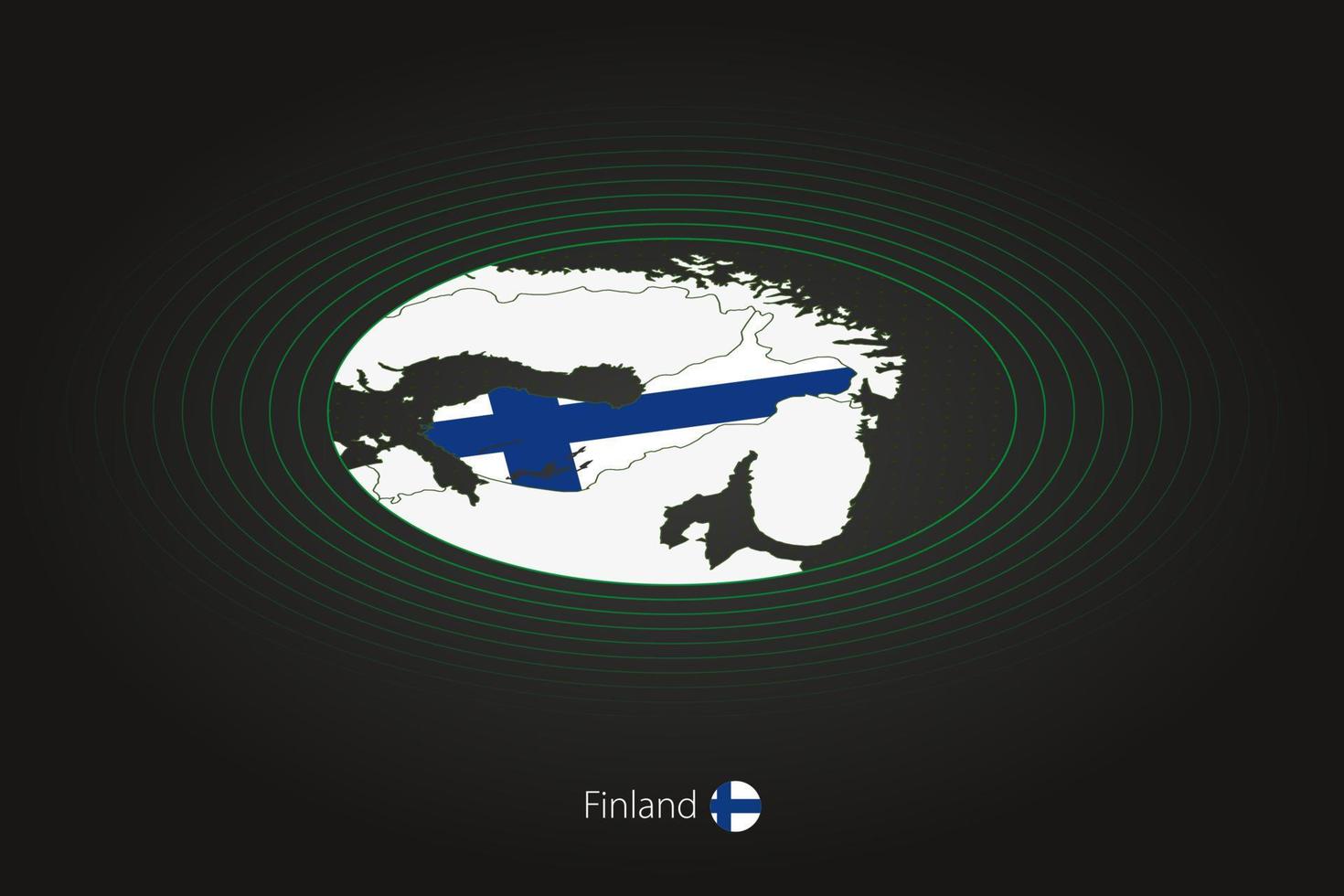 Finlandia mapa en oscuro color, oval mapa con vecino países. vector