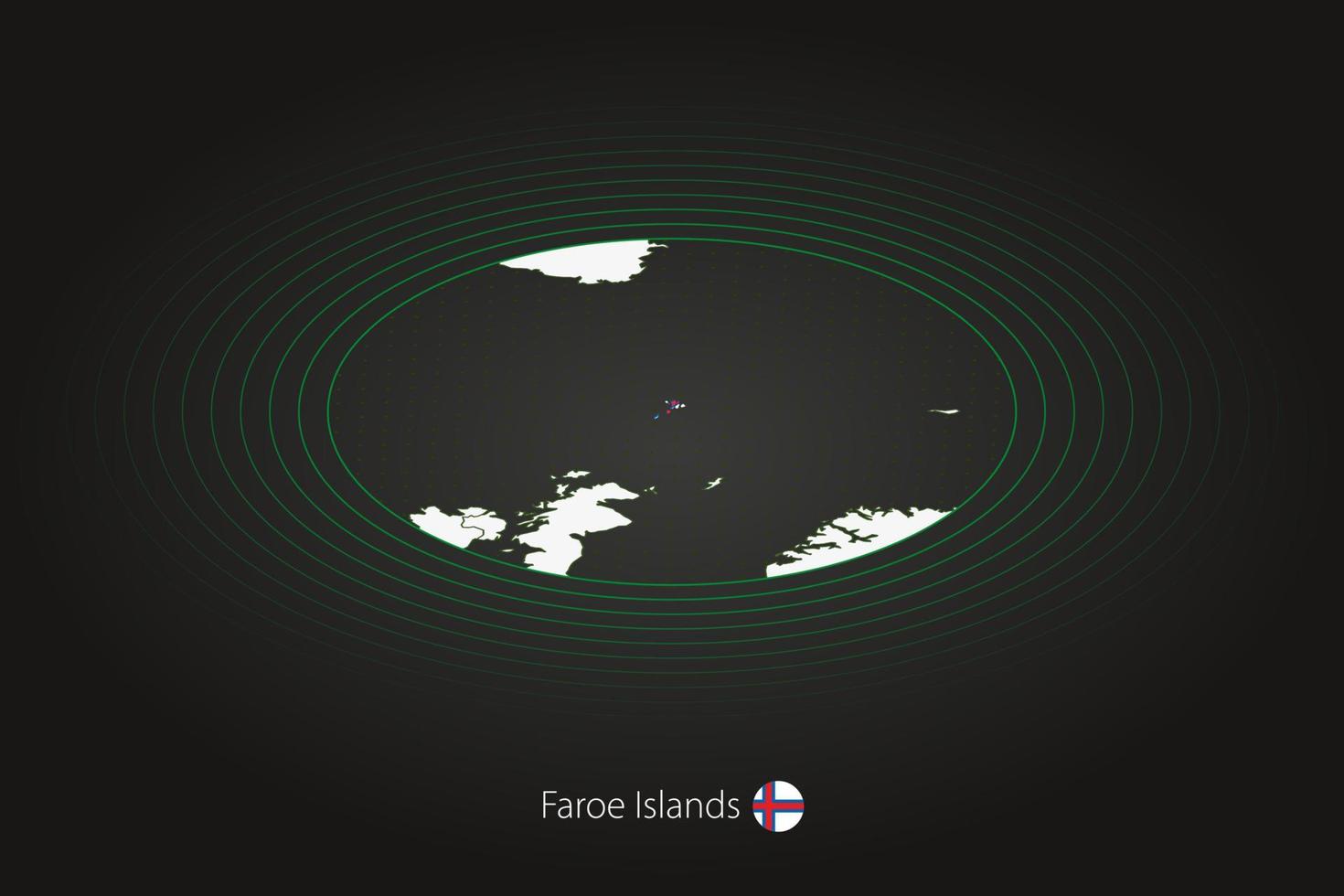 Feroe islas mapa en oscuro color, oval mapa con vecino países. vector