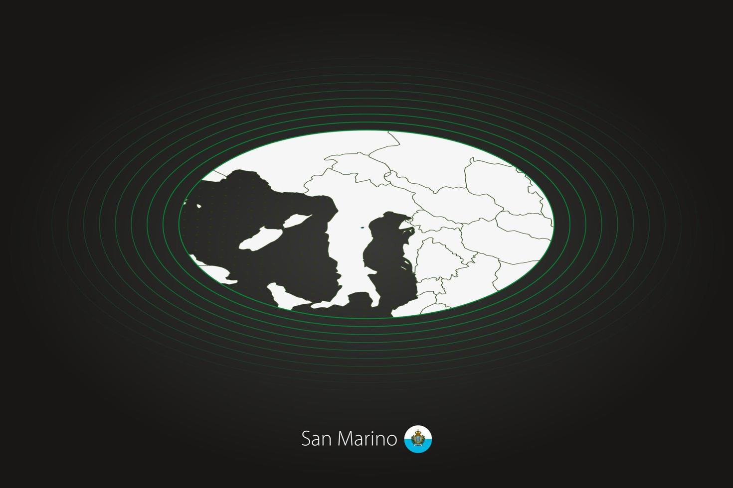 san marino mapa en oscuro color, oval mapa con vecino países. vector