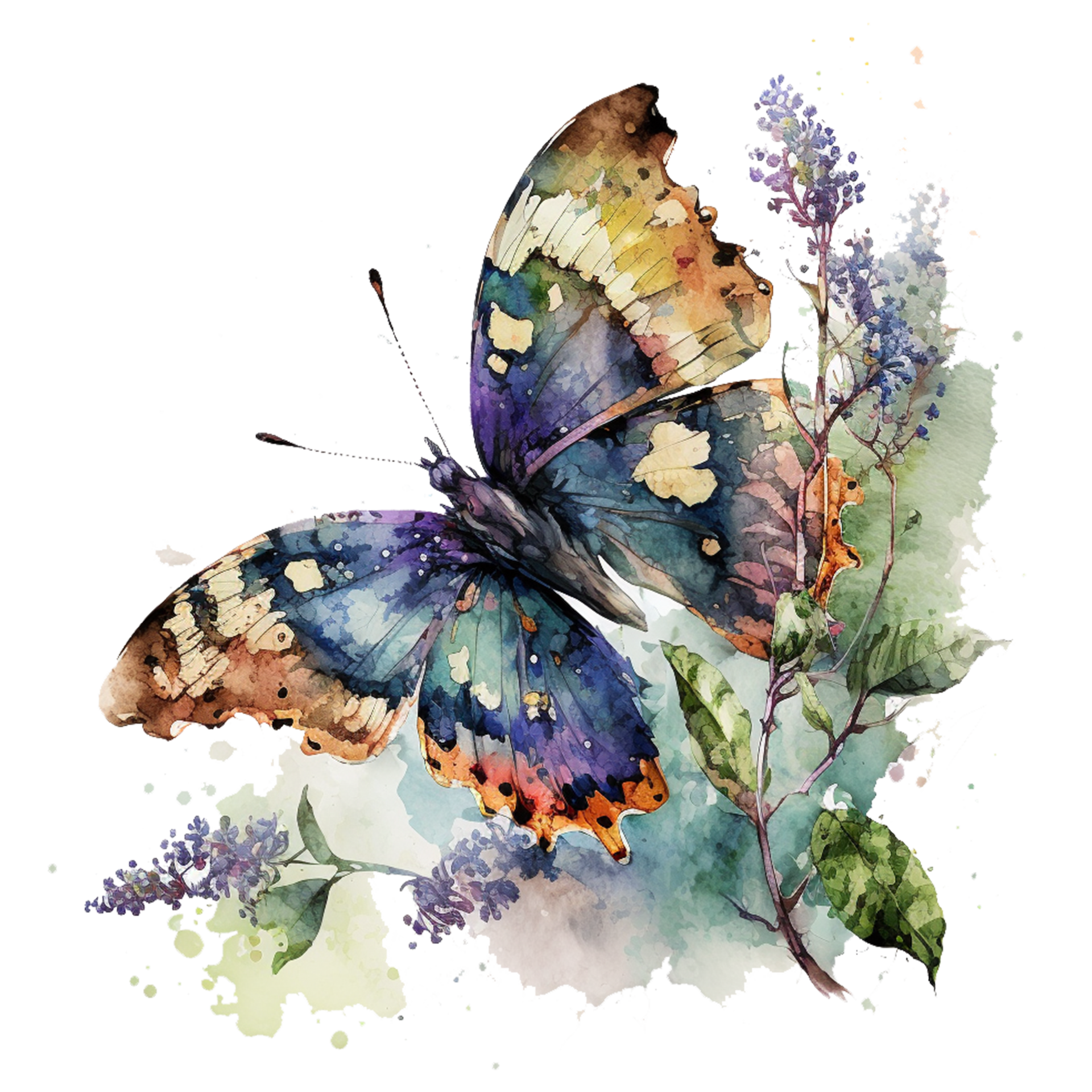 Cadre Aquarelle Avec Papillon Et Fleurs Illustration Ai