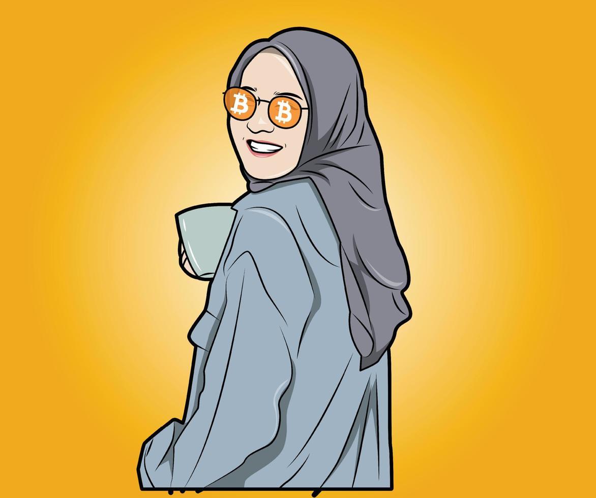 trader girl btc portrait vector