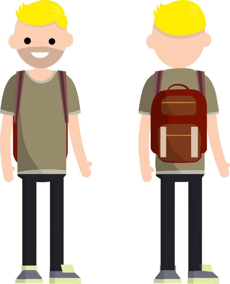 Young modern man with a backpack. vector