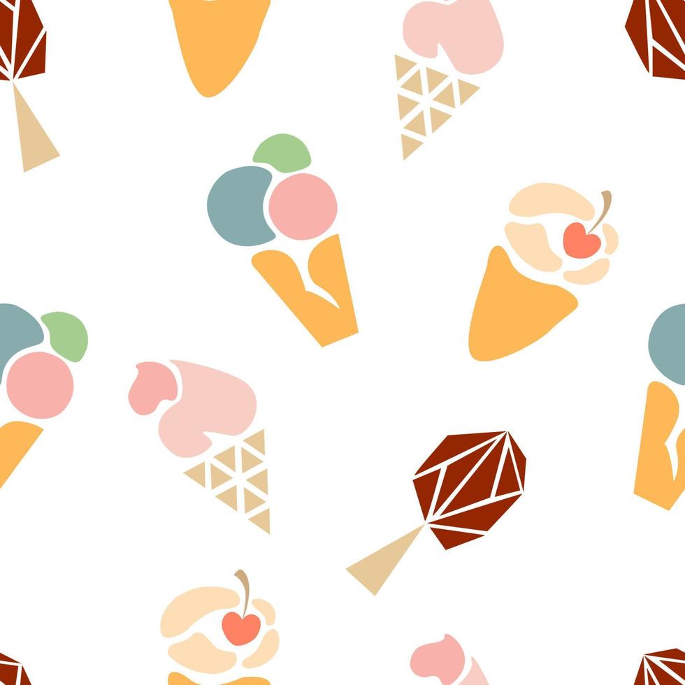 vector illustration seamless pattern of colored stylized ice cream on white