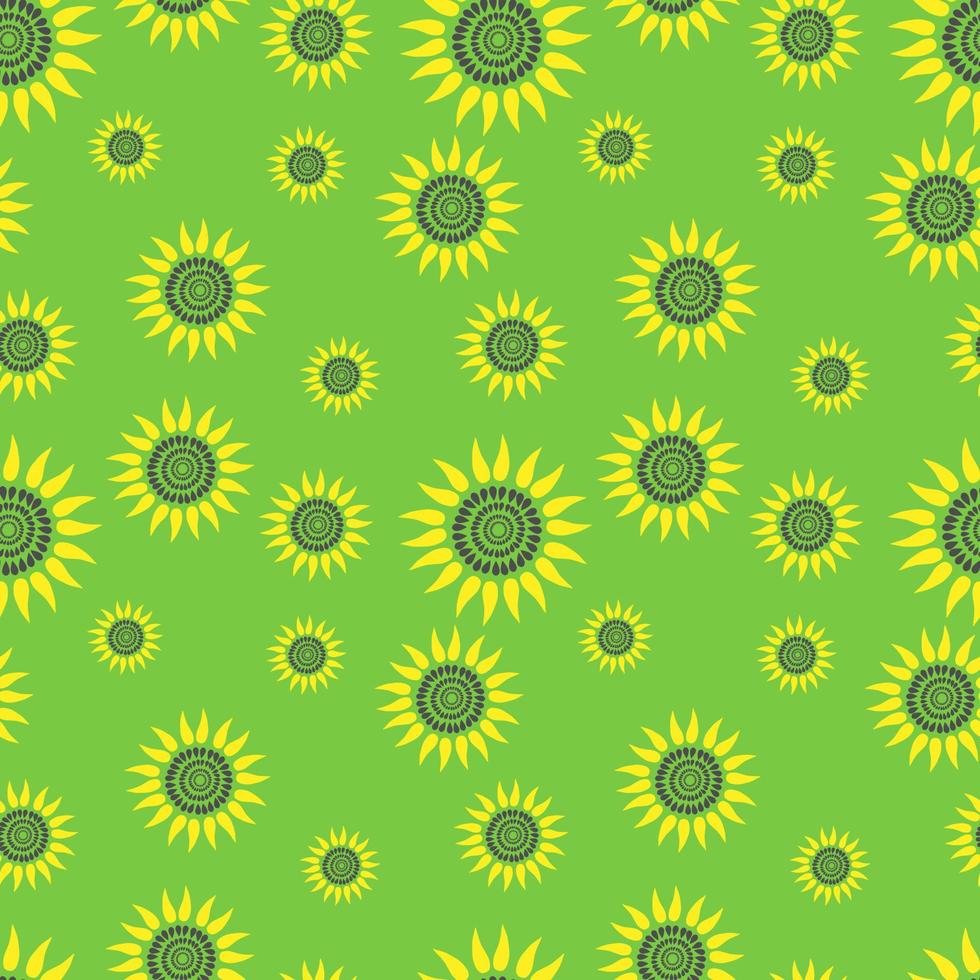 vector ilustración sin costura modelo de estilizado girasol en verde antecedentes