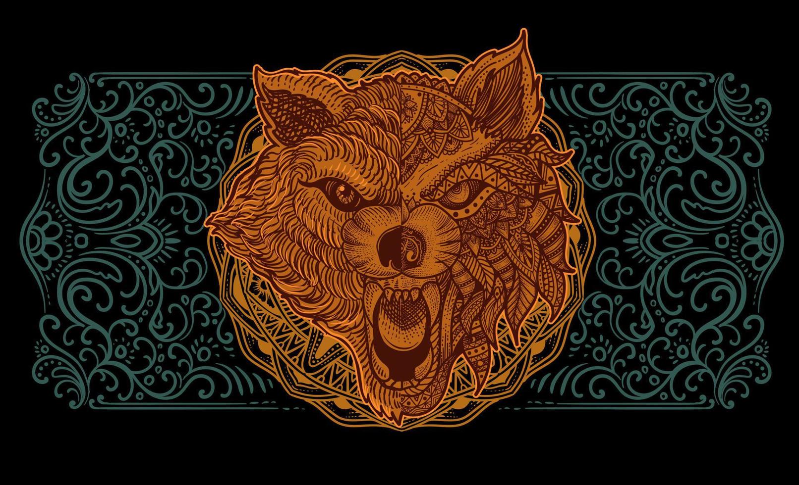 ilustración tribal lobo cabeza con Clásico grabado ornamento Perfecto para tu negocio y mercancías vector