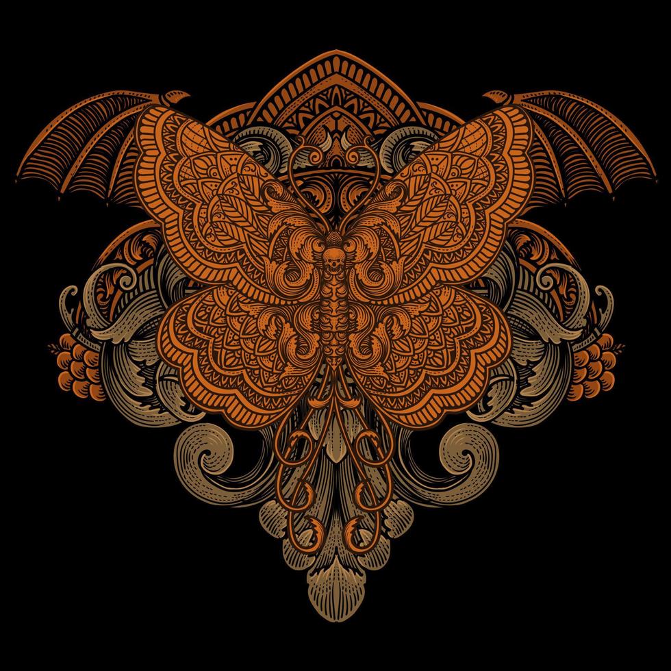 ilustración vector mariposa tribal estilizar con Clásico grabado ornamento en espalda Perfecto para tu mercancías y t camisa
