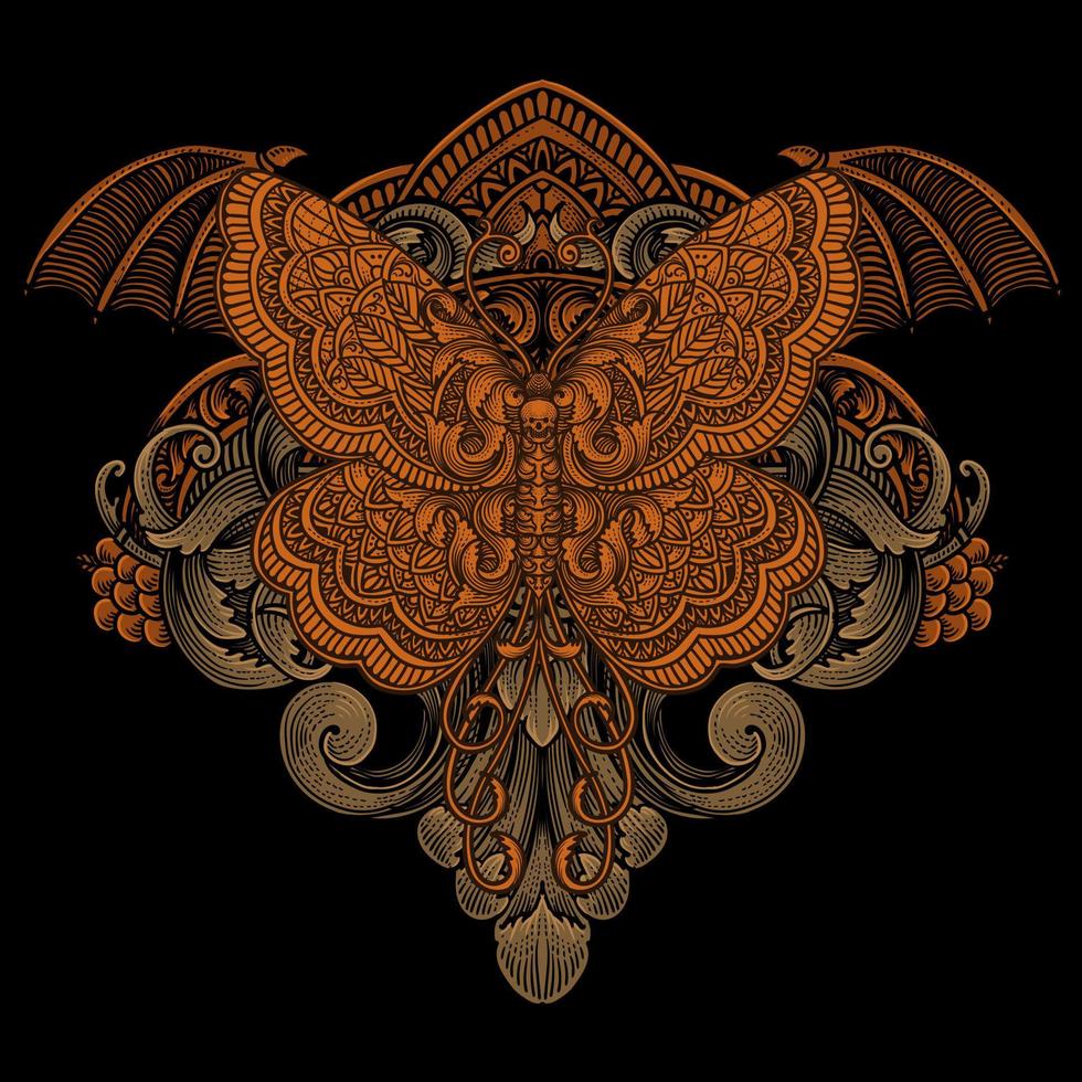 Illustration vector butterfly tribal stylize with vintage engraving ornament in back perfect for your merchandise and T shirt
