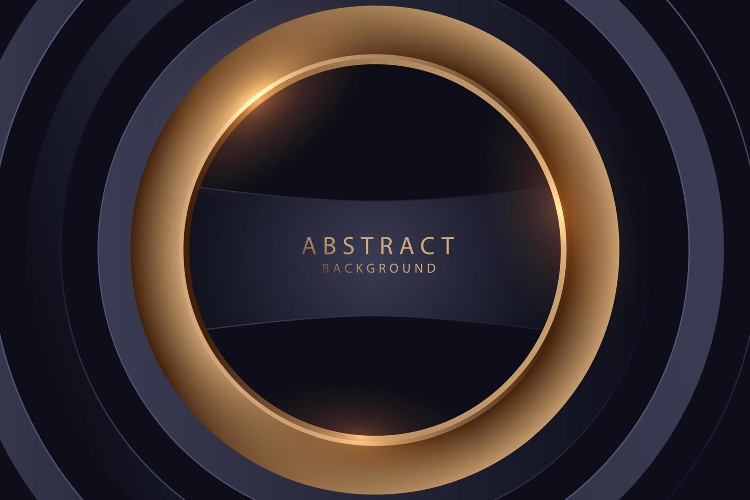 Abstract gold circle gradient lines on black background. Realistic 3d luxury modern concept. Bright shiny light black wallpaper. Vector illustration.