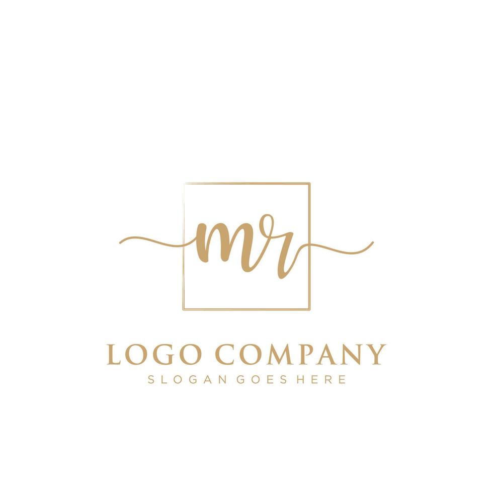 Initial MR feminine logo collections template. handwriting logo of initial signature, wedding, fashion, jewerly, boutique, floral and botanical with creative template for any company or business. vector