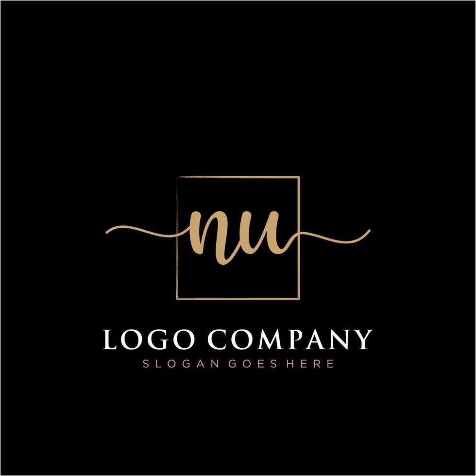 Initial NU feminine logo collections template. handwriting logo of initial signature, wedding, fashion, jewerly, boutique, floral and botanical with creative template for any company or business. vector