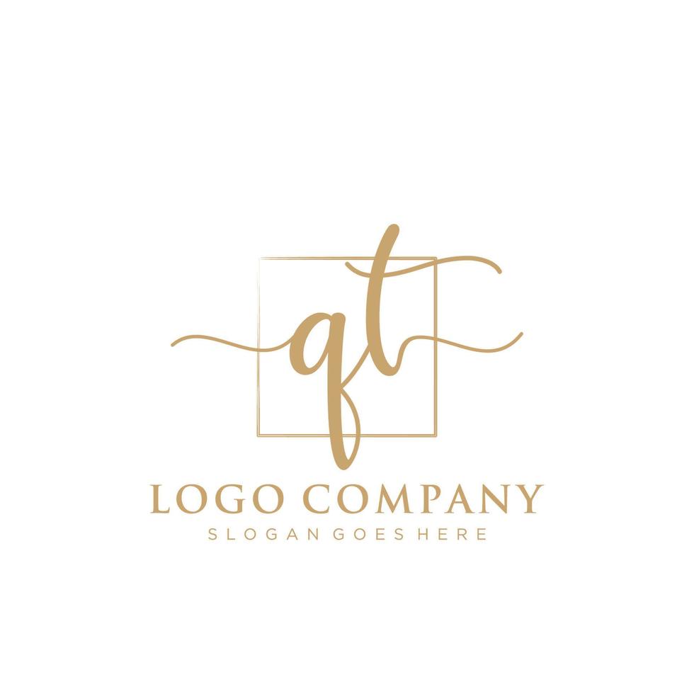 Initial QT feminine logo collections template. handwriting logo of initial signature, wedding, fashion, jewerly, boutique, floral and botanical with creative template for any company or business. vector