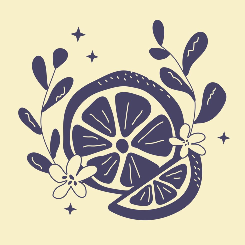 Retro black orange with leaf and flower on isolated background. vector