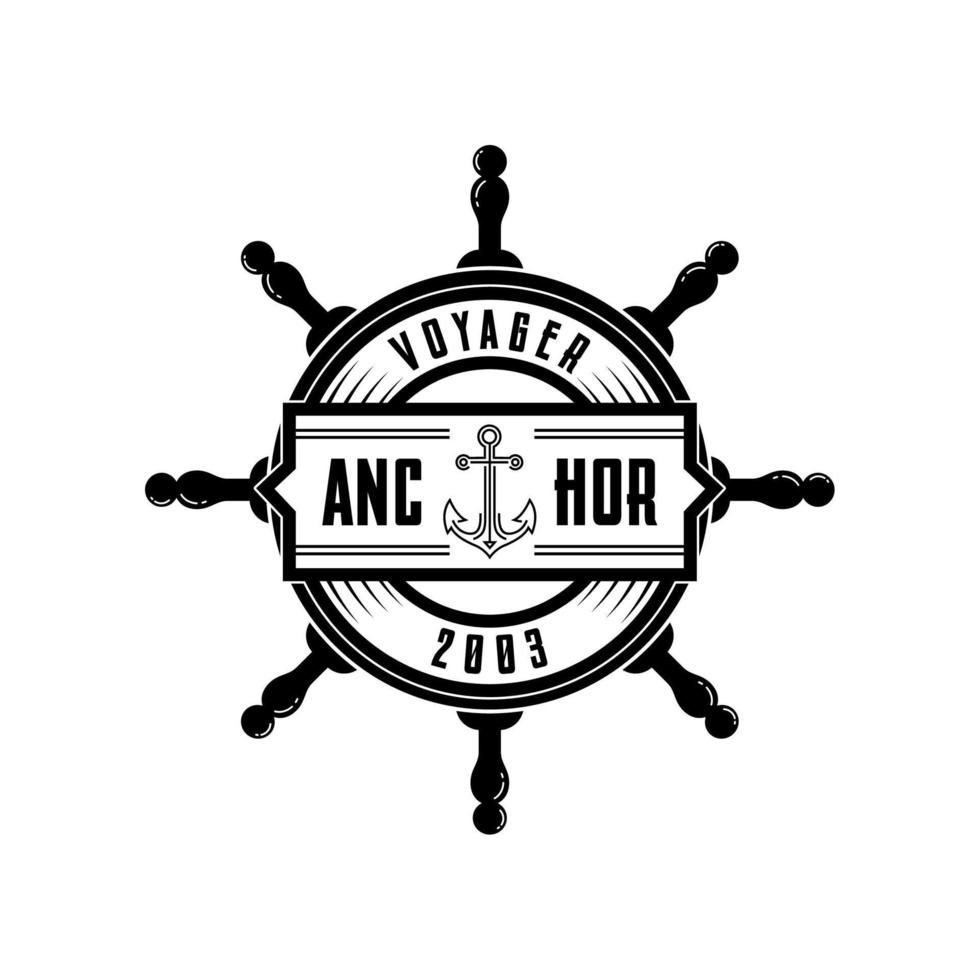 anchor steering wheel logo for sailor nautical ship yacht company business vector