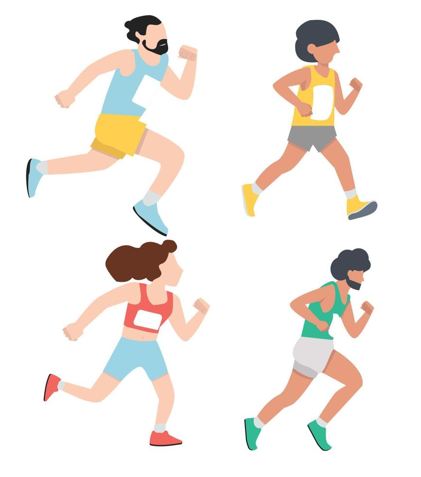Runners men and women sports set vector
