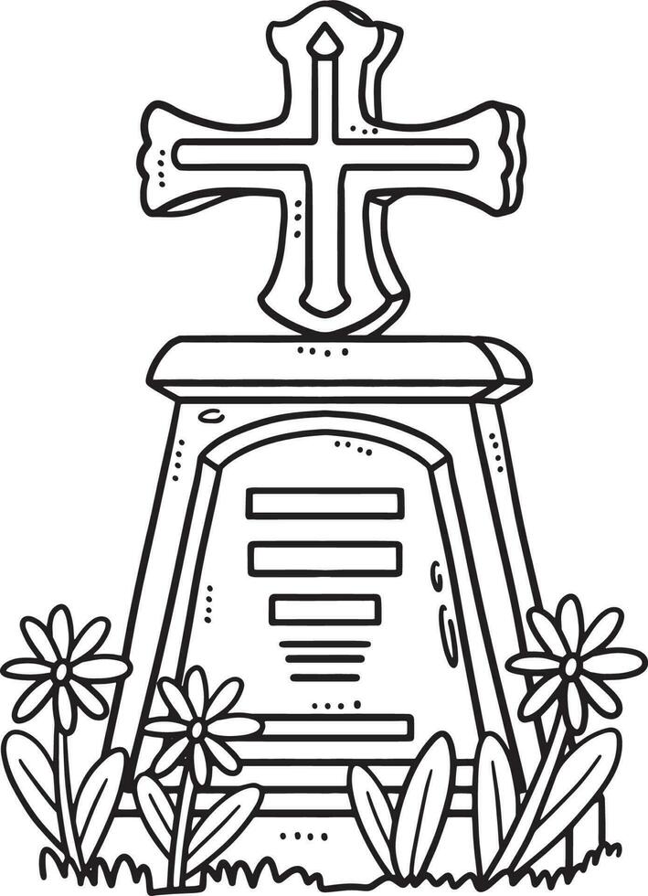 Tombstone with Flower Isolated Coloring Page vector