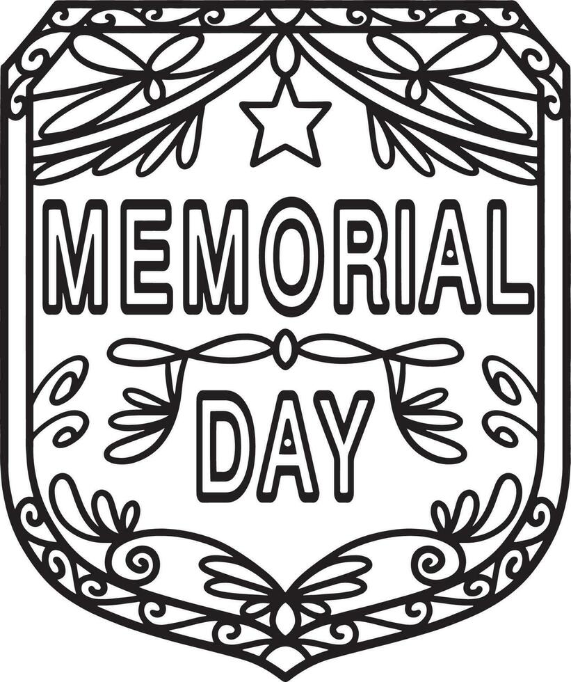 Memorial Day Badge Isolated Coloring Page for Kids vector