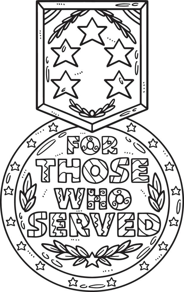 For Those Who Served Medal Isolated Coloring Page vector