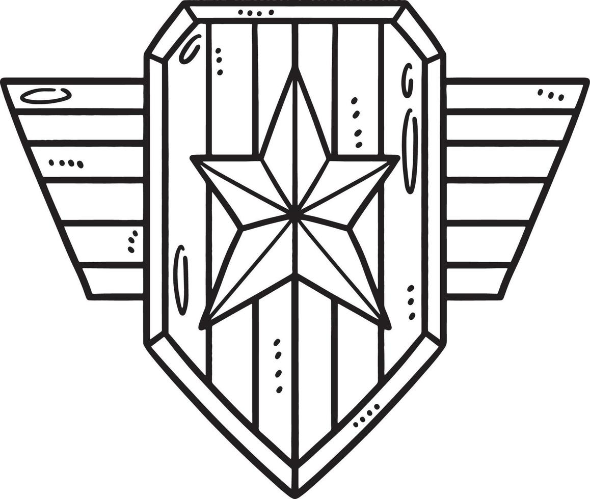 Wings and Shield Badge Isolated Coloring Page vector