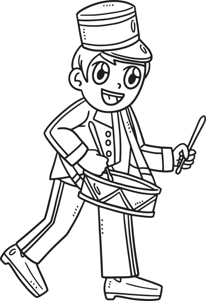 Cadet Playing Marching Drum Isolated Coloring Page vector