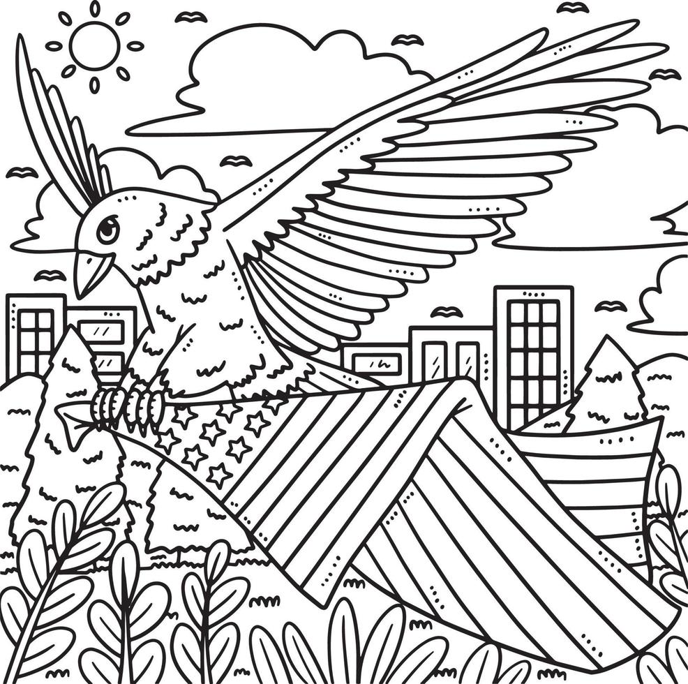 Memorial Day Eagle Carrying Flag Coloring Page vector