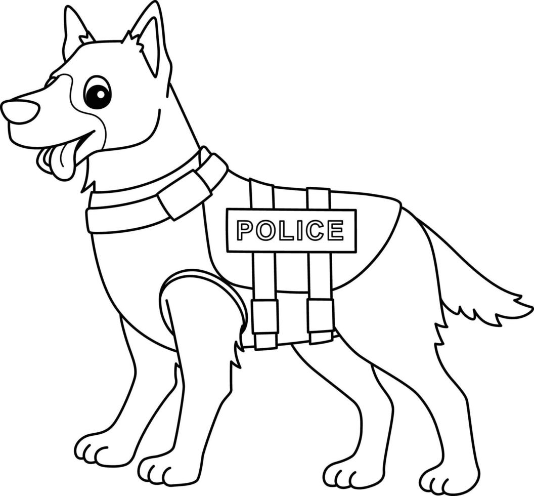 Perro policía aislado página para colorear para niños vector