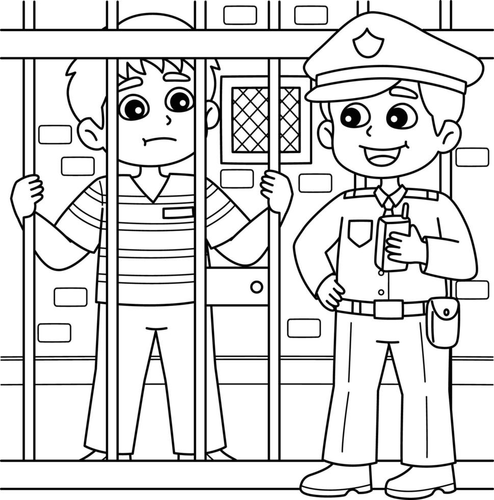 Police Man and Prisoner Coloring Page for Kids 22463845 Vector Art at