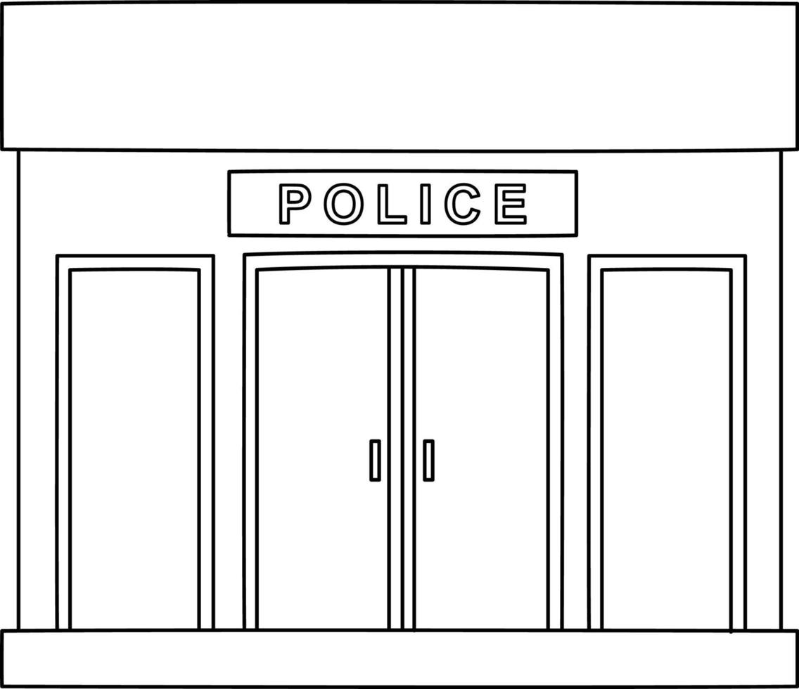 Police Station Isolated Coloring Page for Kids vector