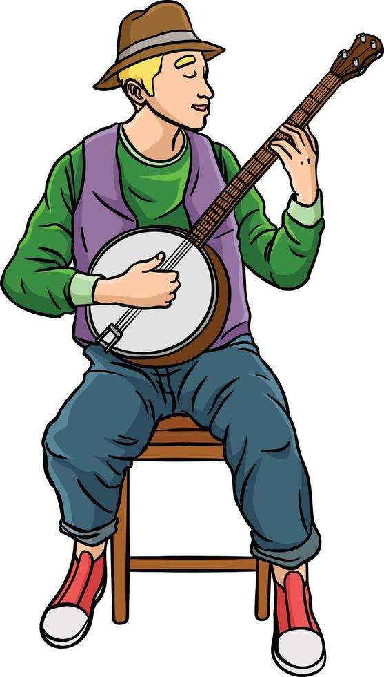 Banjoist Profession Colored Cartoon Illustration vector
