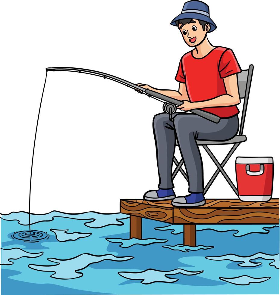Fisherman Profession Colored Cartoon Illustration vector