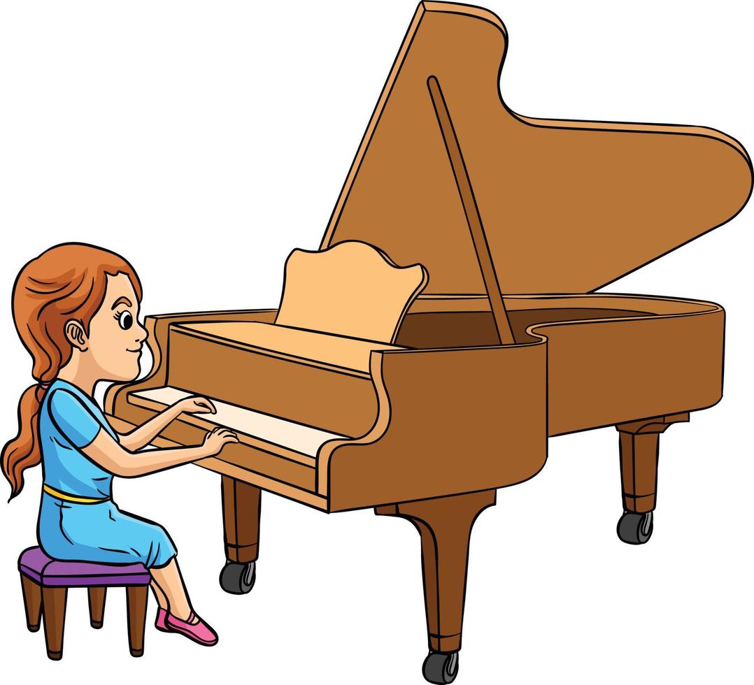 Pianist Profession Colored Cartoon Illustration vector