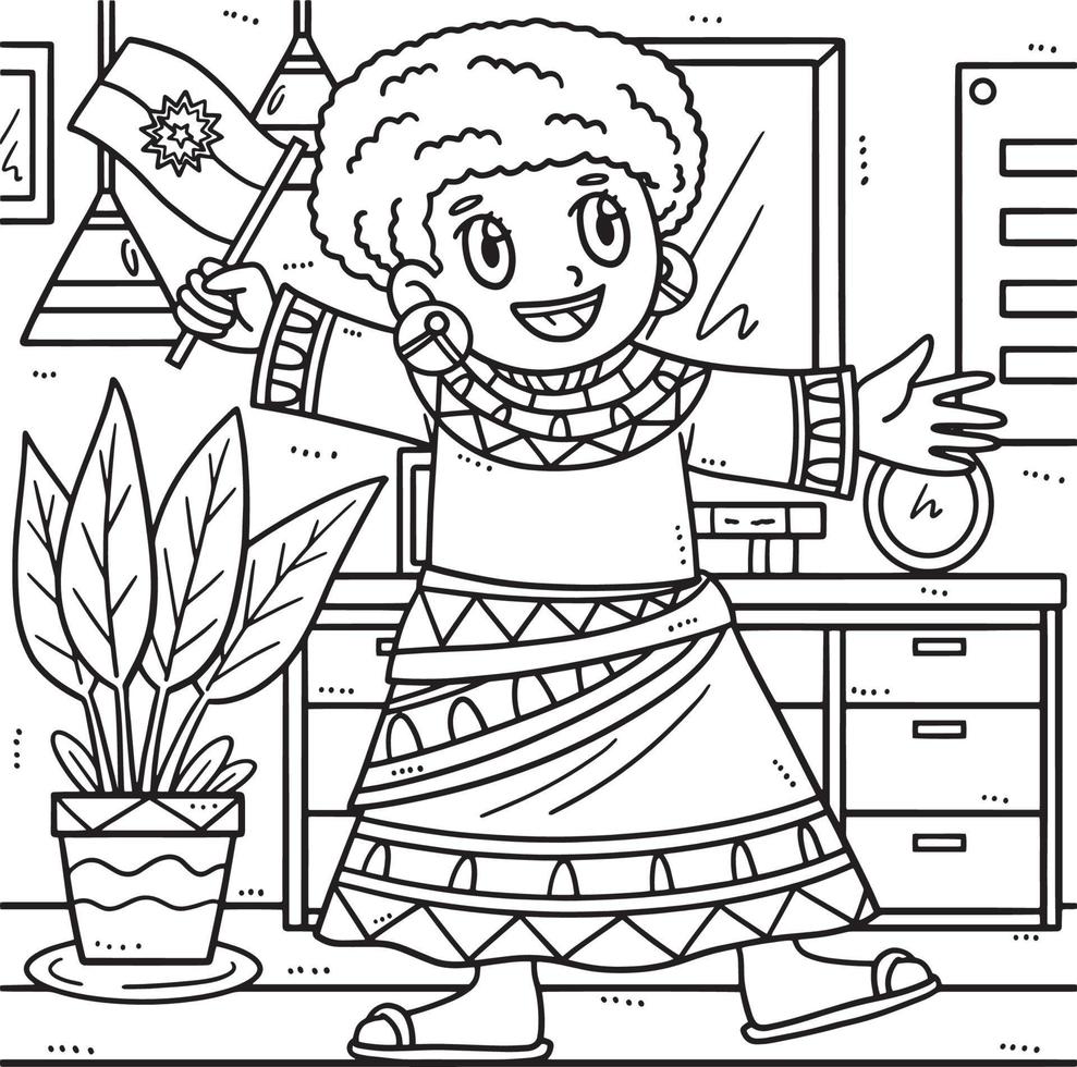 Juneteenth African American Girl and Flag Coloring vector