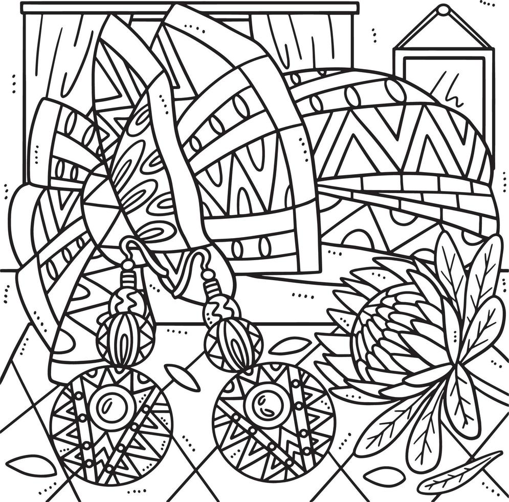 Juneteenth Headwrap and Earrings Coloring Page vector