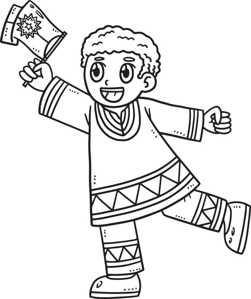African American Boy and Flag Isolated Coloring vector